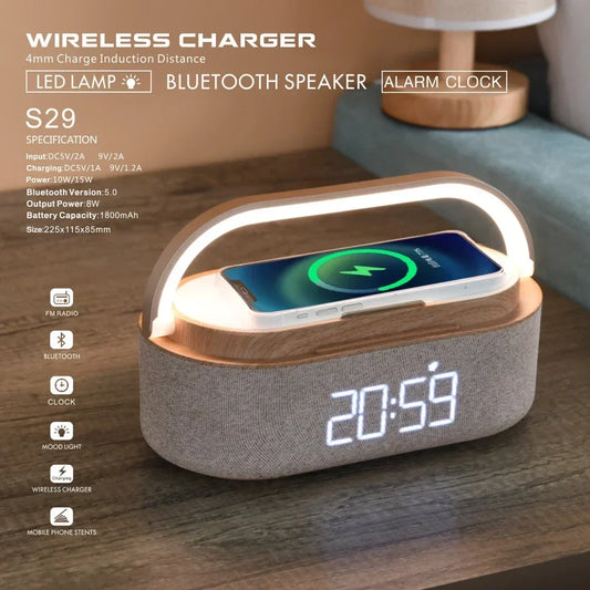 Wireless Bluetooth Speaker Charging Digital Clock Night Light Alarm Clock