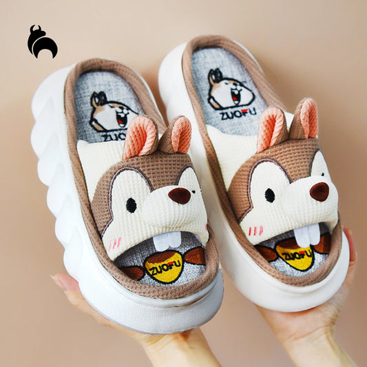 Mo Dou Women's Cute Cartoon Squirrel Slippers Thick Soled