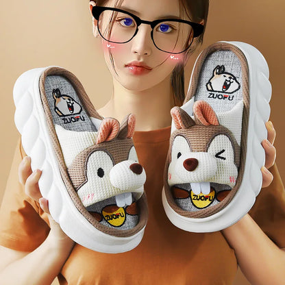 Cute Squirrel Slippers for Women Memory Foam Platform