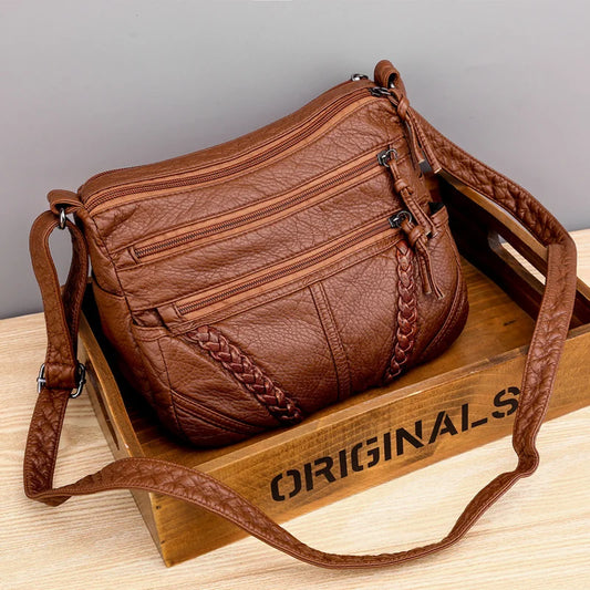 Vintage Women Soft PU Leather Messenger Shoulder Bag