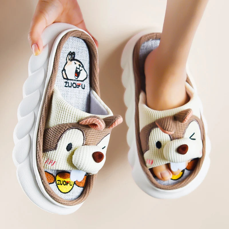 Mo Dou Women's Cute Cartoon Squirrel Slippers Thick Soled